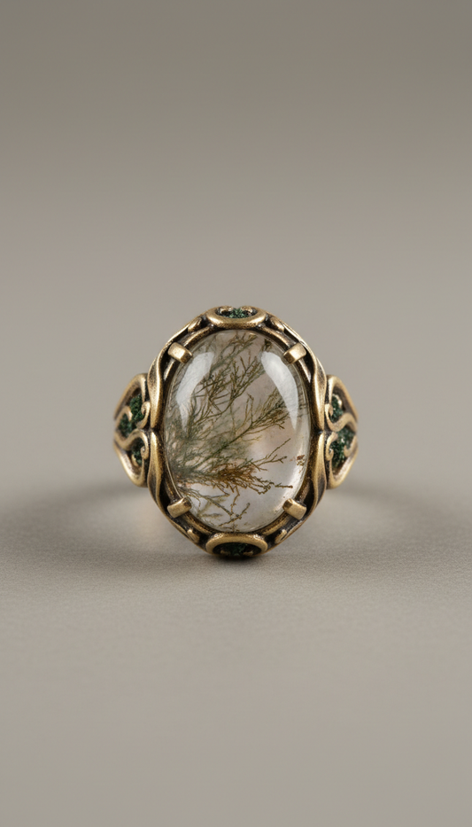 Moss Quartz Crystal Ring