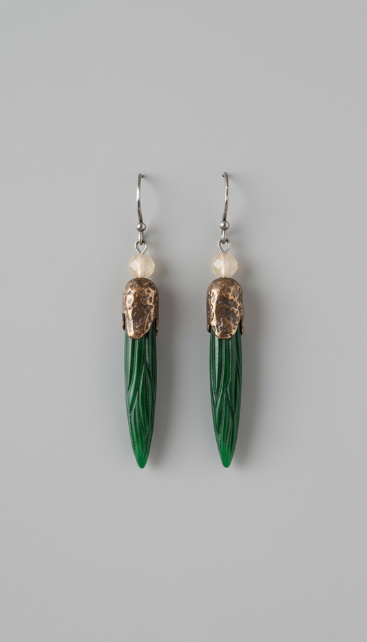 Pine Needle Jade Drop Earrings