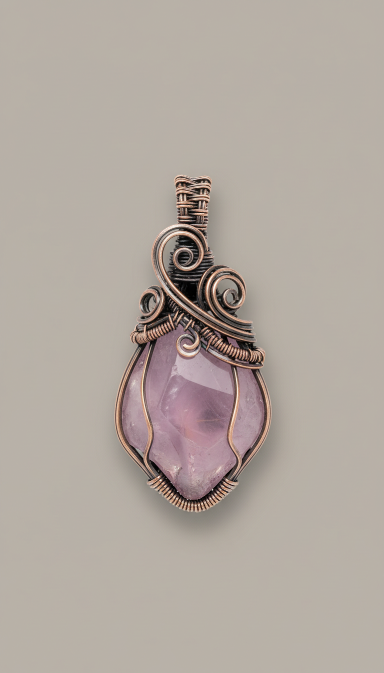 Rose Amethyst Wire-Wrapped Pendant