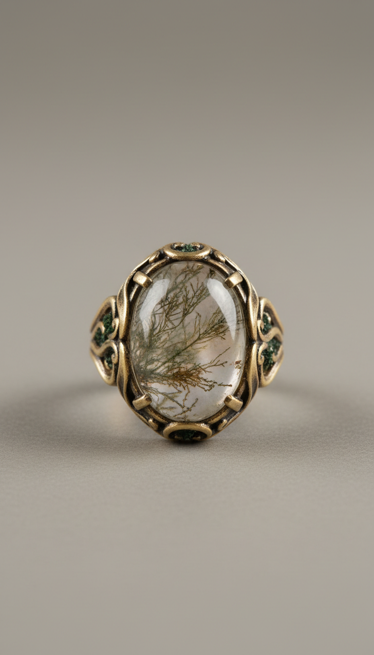 Moss Quartz Crystal Ring