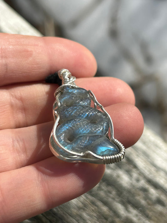 Labradorite Carved Snake Pendant