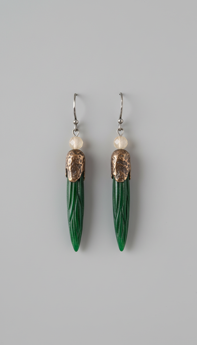 Pine Needle Jade Drop Earrings