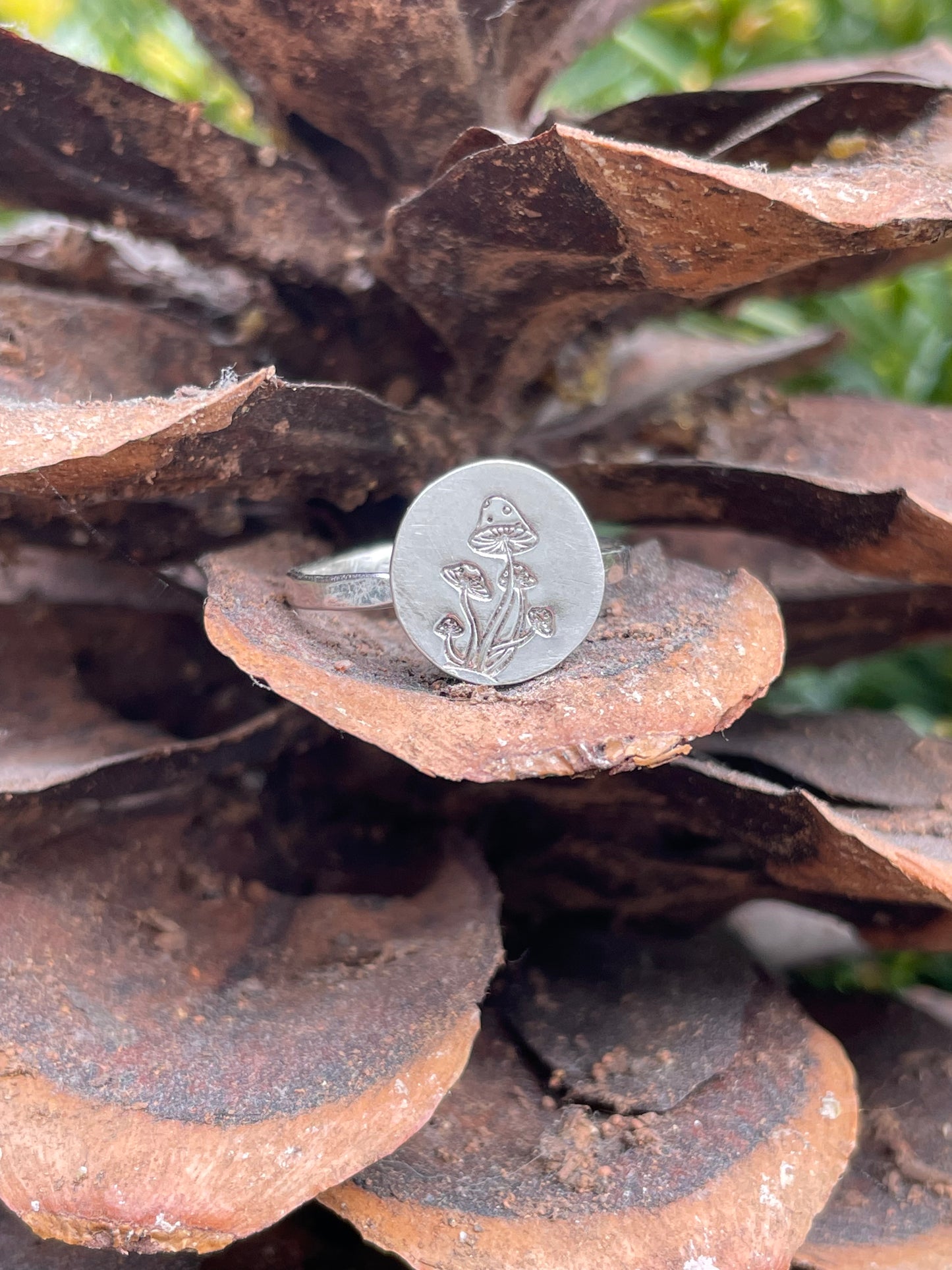 Mushroom Ring | Handmade Mushroom Stamped Ring | Spring Mushroom Sterling Silver Ring